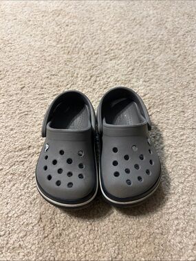CROCS Kids' Classic Clog - Charcoal Gray with Navy Trim